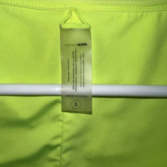Neon Yellow Long Sleeve Swim Crop Top - Picture 2 of 2